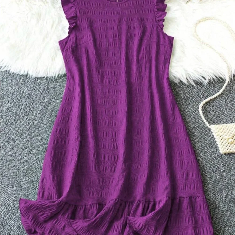 Solid Purple Ruffle Sleeveless Dress - Picture 1 of 5